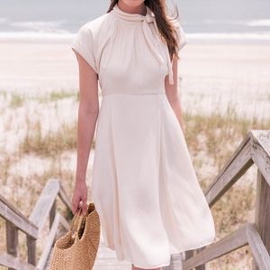 Gal Meets Glam Ivory Aimee Checkered Satin Neck Tie Fit & Flare Midi Dress 4